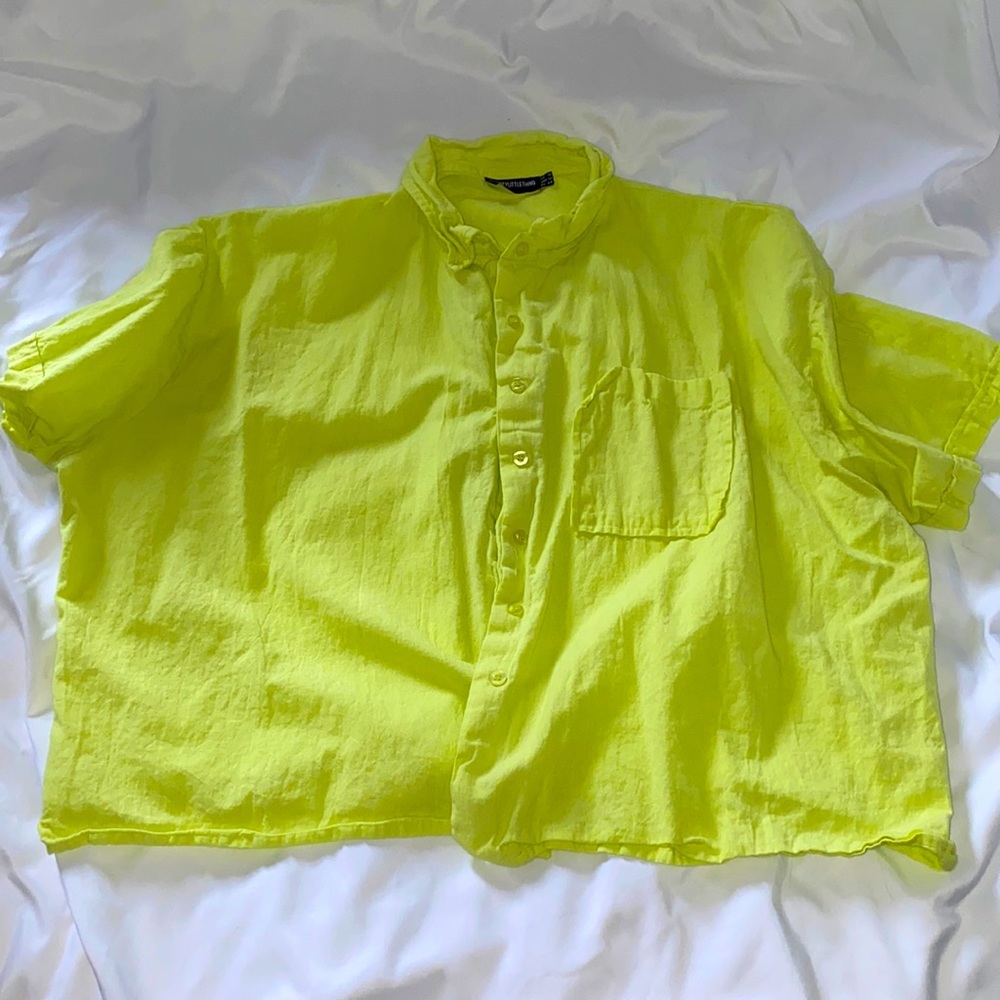 Lime green crop button up shirt